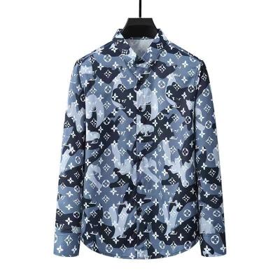 China 2022 autumn high grade anti-pilling ice silk men's shirt fashionable handsome printing trend men's supple slim floral shirt new for sale