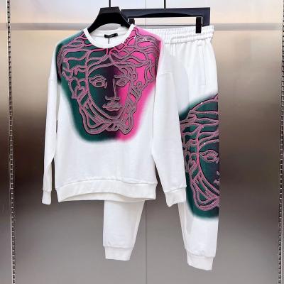 China Fashion high-end sweater set men's autumn and winter new fashion printed Korean men's casual sports two-piece set for sale