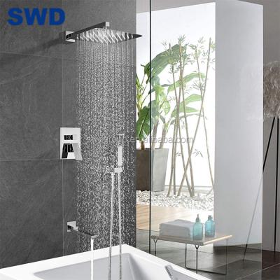 China Without Slide Bar Lavatory Bathroom Shower System Concealed Shower Set Square High Pressure Wall Mounted Shower Set for sale