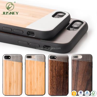 China Slim and best protection for all phone side space aluminum wood phone case, beautiful cell phone back cover wood for Iphone 7/8 plus for sale