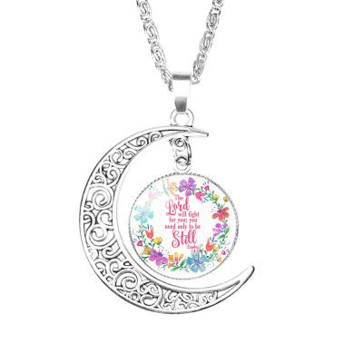 China Verse Moon Religious Bible Christian Necklace Prayer Charm Faith Pendant Religious Jewelry For Women Exodus 2:14 PM for sale