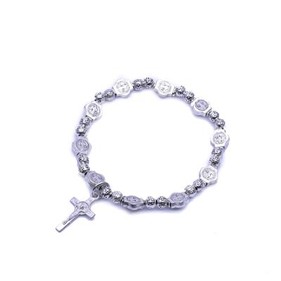 China Religious Saint Benedict of Anti-money and Beads Cross Bangle Bracelet for Men's Catholic Bracelets for sale