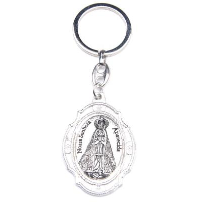 China Religious Souvenirs Factory Custom Medals Our Lady of Fatima Antique Silver Mary Medal Key Chain Personalized Religious Keychains for sale