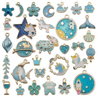 China $7/31pcs Wholesale Fashion Turquoise Blue Enamel Charms Sea Shell Unicorn Charm Pendants For Handmade Design Bracelet Making for sale