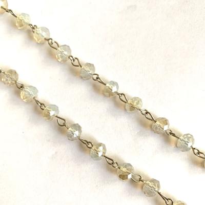 China Hotselling Beaded Chain Handmade Beaded Link Chain Coil 8mm Opal Faceted European Glass Beads Wire Wrapped Rosary Chain For Jewelry Designer for sale