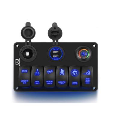 China Sturdy and durable WattBons 6 Gang Marine Rocker Switch Panel Waterproof  Switch Panel  with Dual Car USB Charger For Cars UTVs Trucks for sale