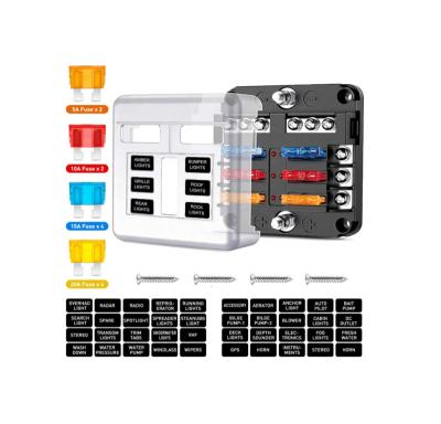 China Automotive Cars Marine Boats RVs Trailers WattBons 6 Way Blade Fuse Block 6 Circuits with Negative Bus Car Fuse Box Holder with LED Indicator ATO/ATC Fuse Panel for sale