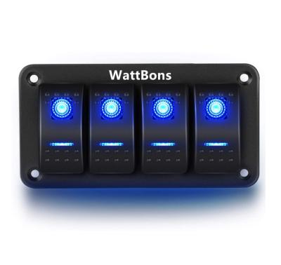 China Sturdy and durable WattBons 4 Gang Rocker Switch Panel 5 Pin On Off Pre-Wired LED Rocker Switch Panel for Car Marine Boat RV for sale