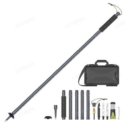 China AJOTEQPT Silica Gel Hiking Pole Multifunctional Aluminum Walking Stick With Hook And Camping Lantern for sale