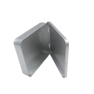 China Recycled Small Gift Dispensing Materials Jewelry Cigar Flat Square Aluminum Canisters Hinge Box With Hinges for sale