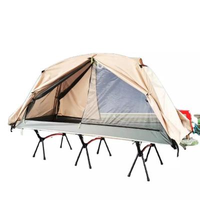 China Portable Stake Tent Tube Type Outdoor Camping Single Off Oxford Poles Rainproof Aluminum Double Layers Off Ground Bed Tent for sale