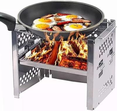 China Outdoor Camping Hiking Portable Mini Charcoal Bbq Grill Traveling Burning Camp Stoves Outdoor Foldable Portable Wooden Stove Backpacking For Camping Stainless Steel for sale