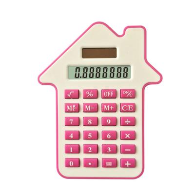 China General Purpose Calculator Factory Wholesale Kids Git Cartoon LCD Display 8 Digit House Form Dual Power Solar Panel Electronic Calculator for sale