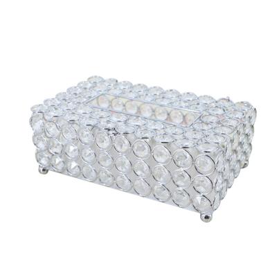 China Farmhouse New Design Transparent Crystal Tissue Box For Wedding Home Decoration Elegant Rectangular Metal Clad Crystal Tissue Box for sale