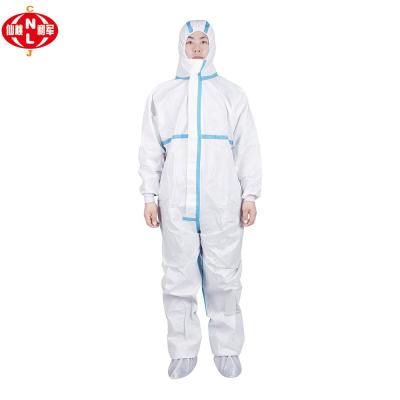 China Eco-friendly Type 5 Microporous Film &6 55gsm Disposable White Nonwoven Safety Coverall PPE Protective Gown For Industry for sale