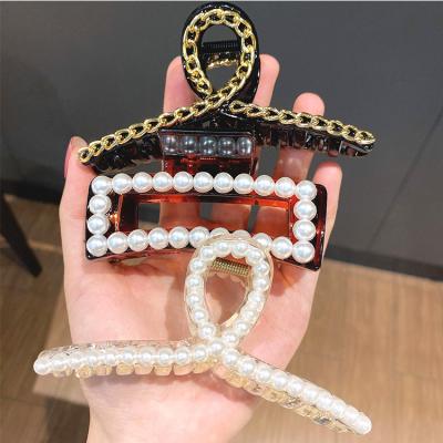 China Korean popular custom women pearl hair clips accessories plastic barrette hair claw clips for sale