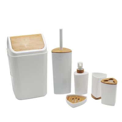 China Sustainable Simple Plastic Bathroom Accessory Set 6 Piece Plastic Bamboo White Toilet And Bathroom Accessory Set Modern Hotel Home Bathroom for sale