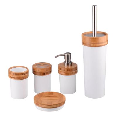 China Sustainable Customized 5 Piece Modern Hotel Plastic Bamboo Bathroom Accessories Set With Cheap Price for sale