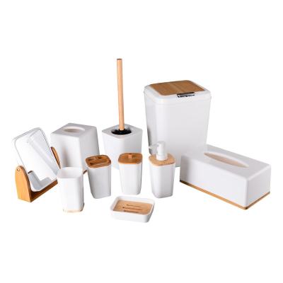 China Viable High Quality White Plastic Bamboo Bathroom Accessories Luxury Set for sale