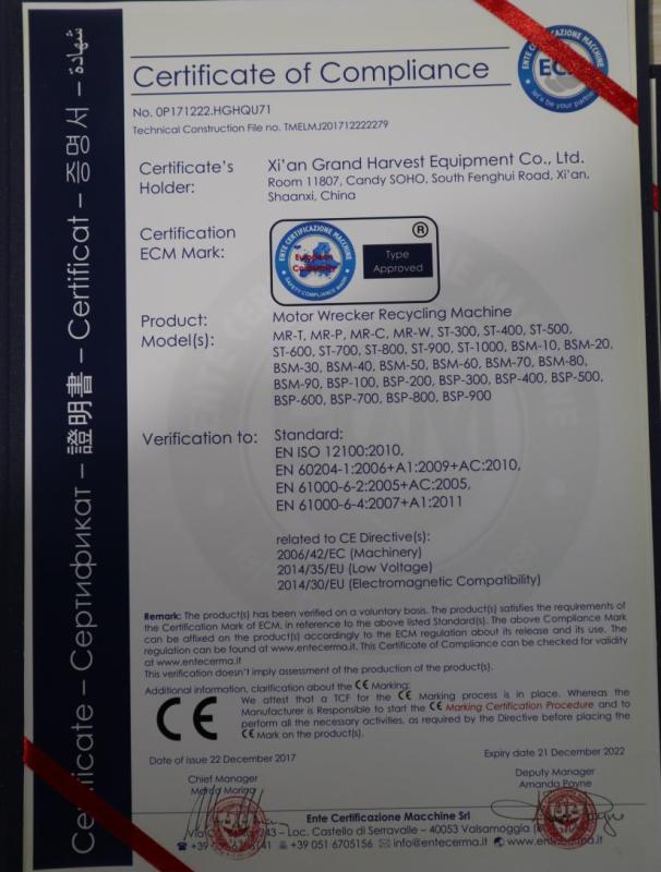 CE - Xi'an Grand Harvest Equipment Co., Ltd.