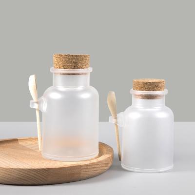 China Skin Care Packaging 100g 200g 300g 500g ABS Frosted Bath Salt Bottle With Cork Plastic Matte Bottles Makeup Packaging Container Customazion for sale