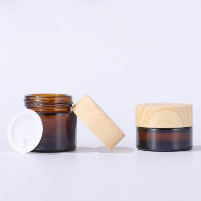 China Cosmetic Container Sample Packaging Case 100pcs/lot 5g Amber Empty Face Eye Cream Cosmetic Bamboo Wooden Cream Jar Skin Care Jar for sale