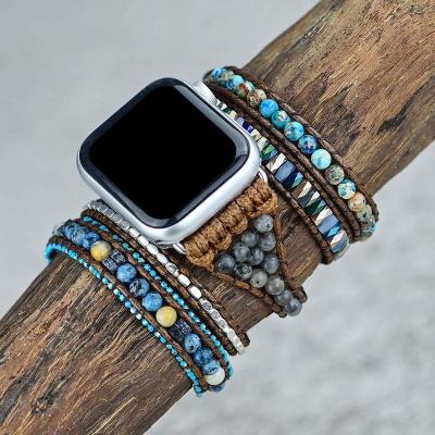 China Wholesale Luxury Smart Band Wrist Watch Strap Bohemian Strap For Apple Watch Retro Natural Stones Jewelry Bangle Gift for sale