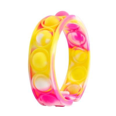 China Hot Silicone Amazon Decompression Finger Stress Relieve Fidgety Toy Relax Silicone Wristband Push Noise Bubble Bracelet for sale