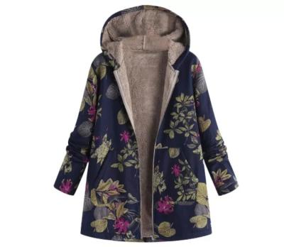 China QUICK DRY Hooded Coats Cotton Winter Jacket Women Outwear Warmer Coat Outwear Floral Print Pockets Hooded Vintage Oversized Coats for sale