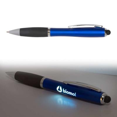 China Fluently Writing Screen Stylus Light Tip Cheap Custom Plastic Ball Pen With Led Laser Logo Printing for sale