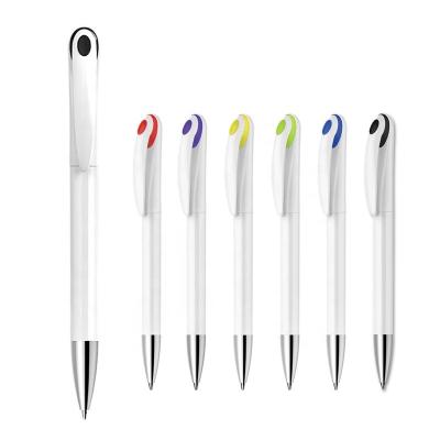 China Promotional Pen 1.0MM Funny White Barrel Printed Logo Ball Plastic Ballpoint Pen for sale