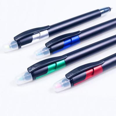 China office & School Pen New Customized Plastic Black Multifunctional Barrel Clip Highlighter Stylus Tip Ball Pen for sale