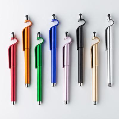 China Multi Function Customized Logo Print Muticolour Promotional Plastic Ballpoint Pen Pens With Phone Holder for sale