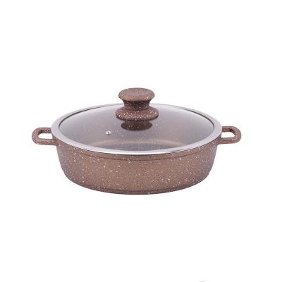 China Gold Induction Aluminum Ceramic Marble Nonstick Bottom Sustainable Die Cast Shallow Pot Cookware for sale