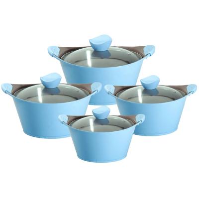 China Sustainable 8Pcs Die Cast Aluminum Non-Stick Ceramic Cooking Pot Cookware Sets for sale