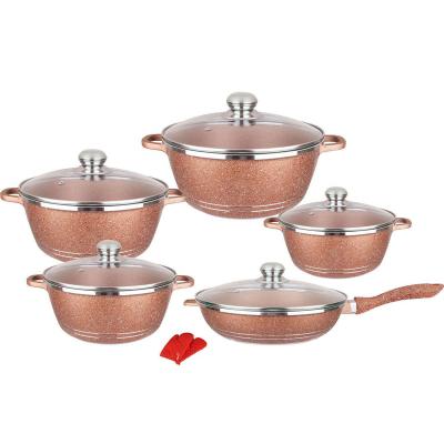 China Factory Stocked Supplying 12 Piece Maifan Stone Cookware Set Aluminum Cookware Set Nonstick Cookware Gift Pot for sale