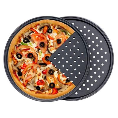 China Amazon Sale Carbon Steel Disposable Hot Pizza Pan Copper Color 2 Pcs 10 Inch Non-Stick Pizza Tray for sale