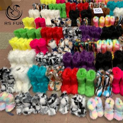 China New Arrival Sale Women Anti-slippery Warm Colored Thigh High Warm Winter Snow Boots Faux Fox Fur Boots for sale