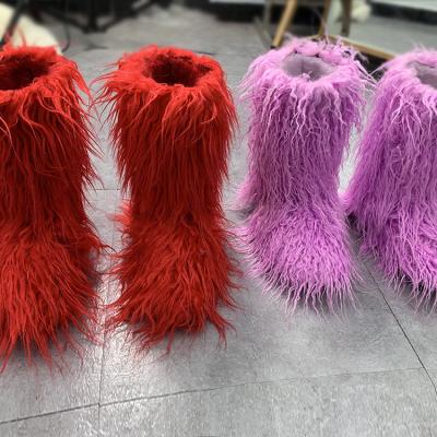 China 2020 Winter Fashion Lamb Skin Boots Long Brown Hair Anti-slippery Faux Sheep Fur Boots Mongolian Cover for sale