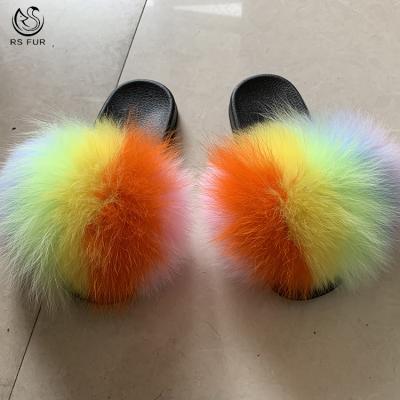 China Newest fashion real fox fur luxury custom logo Anti-slippery sandals real fox slips slippers wholesale for sale