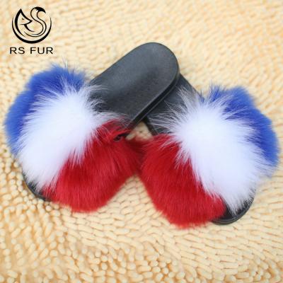 China Wholesale Women's Winter Anti-slippery Faux Fur Slipper Fluffy Raccoon Fur Slippers Sellers for sale