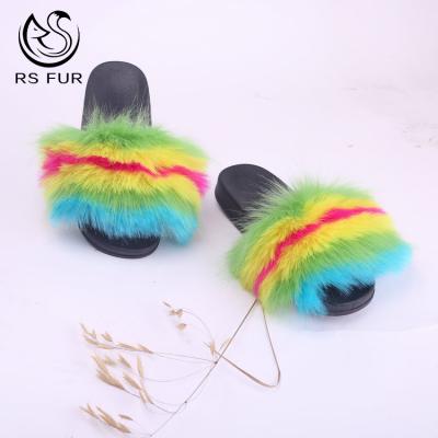 China Large Faux Fox Fur Ladies Fluffy Ladies Soft Comfortable Fur Slide Sellers Custom Made Anti-slippery Faux Slippers for sale