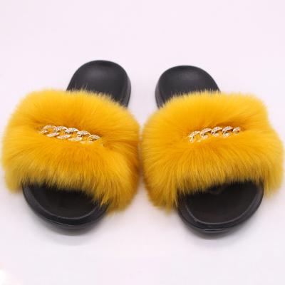 China Breathable Customize Hot Sale USA Fuzzy House Slides Faux Fox Fur Slippers With Sparkle Faux Stone for sale