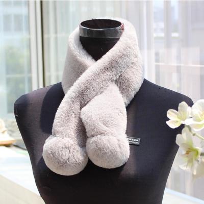 China Warm Custom Made Short Winter Color Faux Rabbit Fur Scarf With Pom Poms for sale