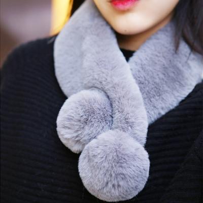 China Wholesale Short Pompom Scarf Faux Fur Winter Women Warm Scarves for sale