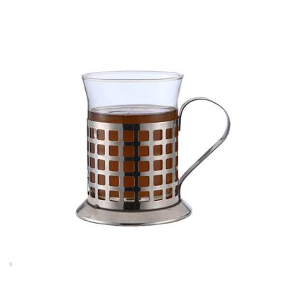 China 200ML Sustainable High Borosilicate Glass Stainless Steel Wholesale Coffee Mug for sale