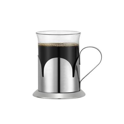 China Eco - Friendly 200ml Sustainable Holder Glass - Metal Coffee Mug , Glass Cup With Stainless Steel Handle for sale