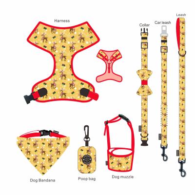 China Wholesale Custom Padded Logo Sublimation Christmas Style Patterns Dog Leash Collar And Harness Set With Bandana for sale