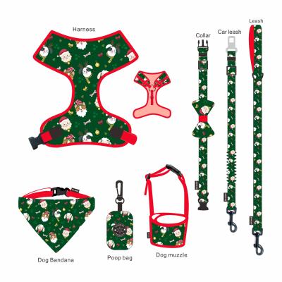 China Padded 7 in 1 Personalized Luxury Cute Sublimation Heavy Duty Polyester Pet Collar Dog Harness and Leash Set for Puppies for sale