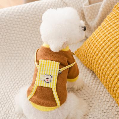 China 2021 Viable Small Dogs Cat Suit Cloth Pet Clothes New Spring Summer Small Bear Cartoon Cute Backpack Hat for sale